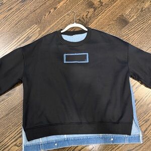 Black Sweatshirt with Blue Denim Hem